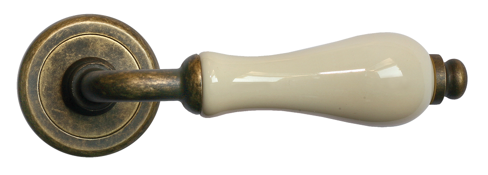 Ручка дверная CERAMICA R4 OBR/CHAMP раздельная на круглой розетке, цвет - бронза/шампань, латунь фото купить в Перми