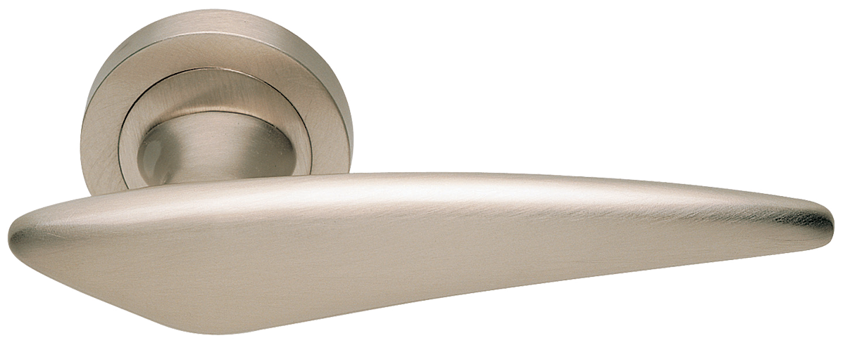 Ручка дверная BOLID R2 NIS раздельная на круглой розетке, цвет матовый никель, латунь фото купить Пермь