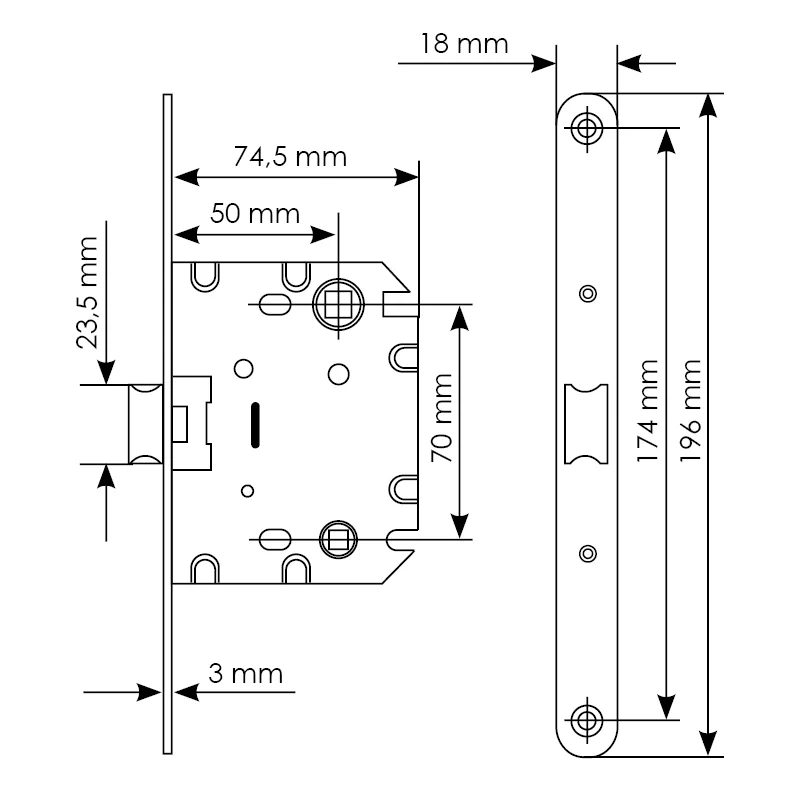 Защелка межкомнатная 1870P SN -IND SP-1 с ответной планкой, бесшумная сантехническая, цвет никель фото купить в Перми