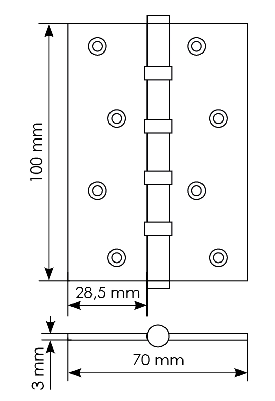 Петля карточная универсальная MBU 100X70X3-4BB COF латунь,врезная,цвет кофе фото купить в Перми