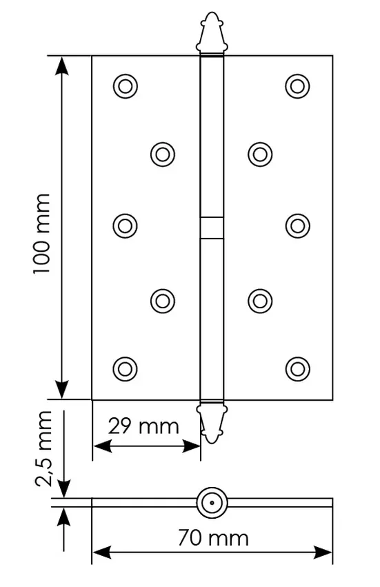 Петля карточная разъемная MS 100X70X2.5 L COF стальная левая, врезная, цвет кофе фото купить в Перми