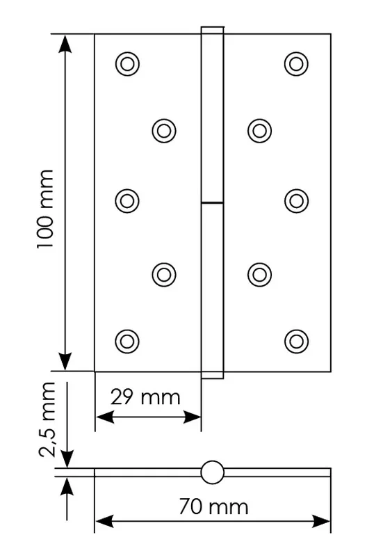 Петля разъемная карточная MSD 100X70X2.5 BL R  стальная правая, врезная, цвет черный, сталь фото купить в Перми