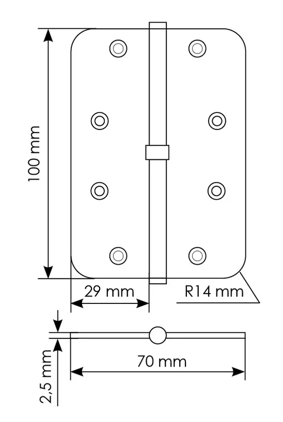 Петля разъемная карточная стальная MSD-C 100X70X2.5 SN L левая без коронки скругленная, врезная, цвет бел.никель, сталь фото купить в Перми