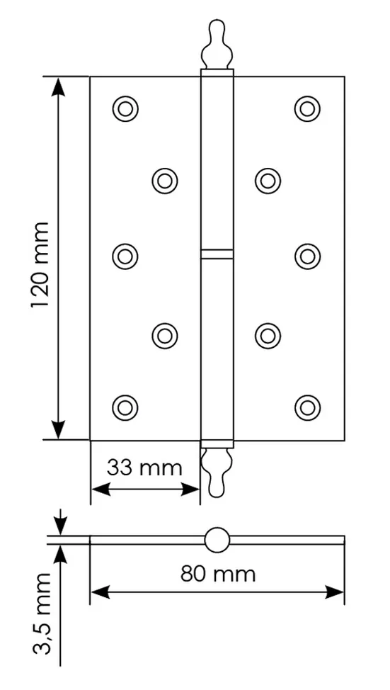 Петля карточная разъемная MB 120X80X3.5 SG L C латунная с коронкой левая, верзная, цвет матовое золото фото купить в Перми