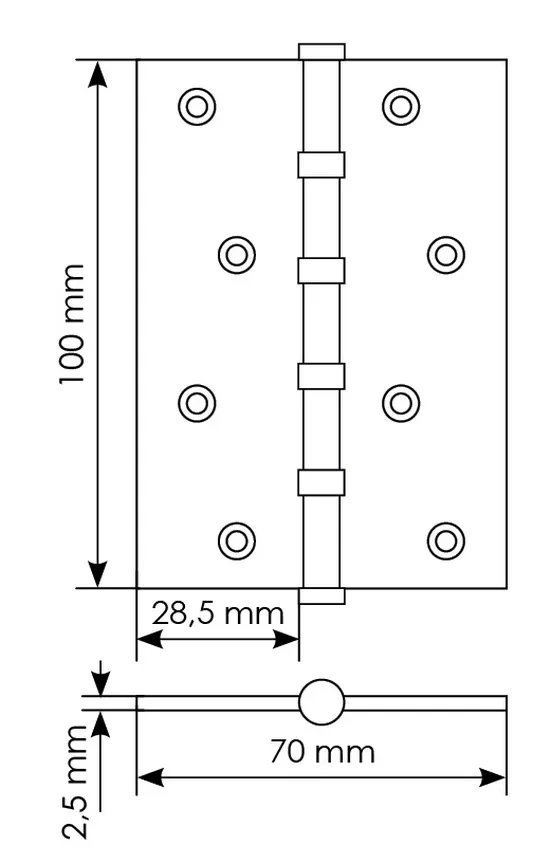 Петля универсальная карточная MS 100X70X2.5-4BB W стальная, врезная, цвет белый, сталь фото купить в Перми