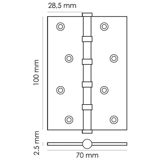 Петля универсальная MS 100X70X2.5-4BB SN стальная, врезная, цвет белый никель, сталь фото купить в Перми