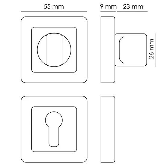 Завертка сантехническая MH-WC-S55 GR/PC квадратная цвет графит/хром фото купить в Перми